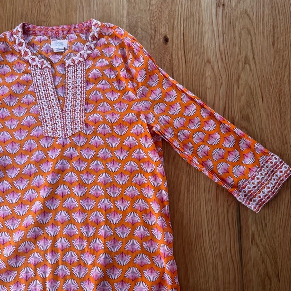 Sigrid Olsen 100% Cotton Printed Shell Tunic Embroidered Orange Pink Size M - Picture 7 of 8
